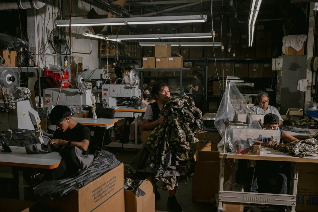 Workers in a sewing factory
