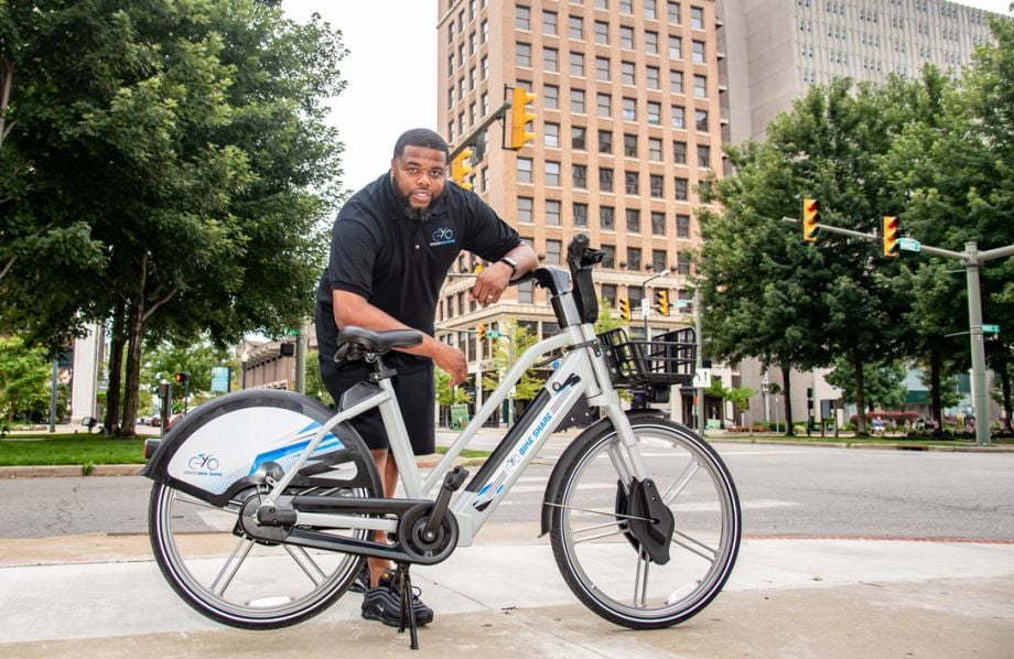 YoGo Bikeshare founder Ronnell Elkins with his electric bicycle technology