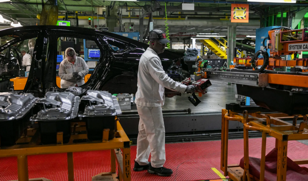 Electric Car manufacturing on an assembly line
